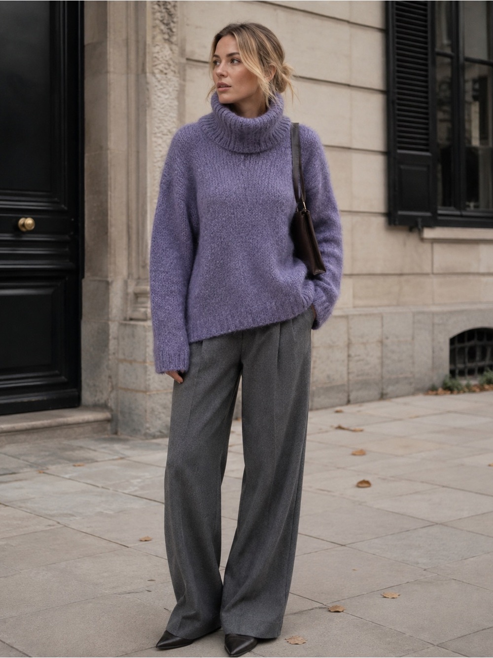 One On One Purple Mohair Blend Turtleneck Sweater XL Soft Fuzzy Knit
